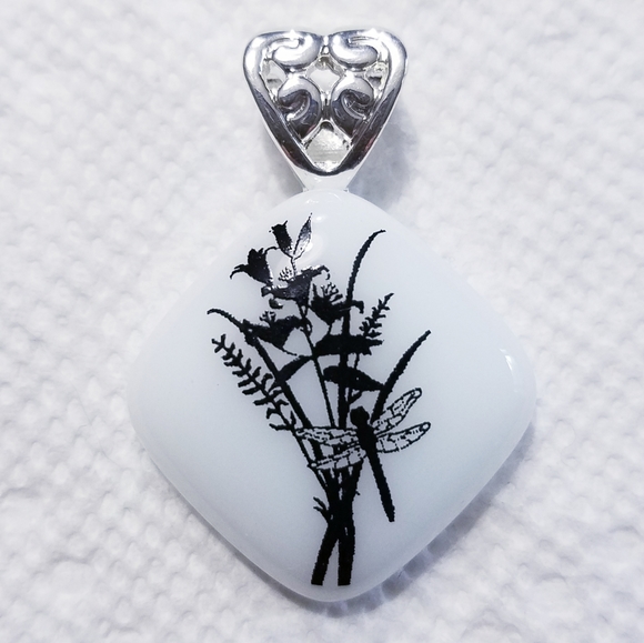 Jewelry - White/black Dragonfly Glass pendant